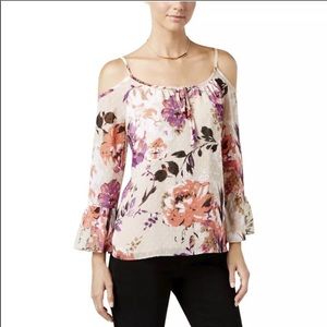 INC Cold Shoulder Floral Dot Top